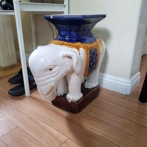 Antique 20th Century Polychrome Shiwan Pottery Glazed Elephant Garden Stool